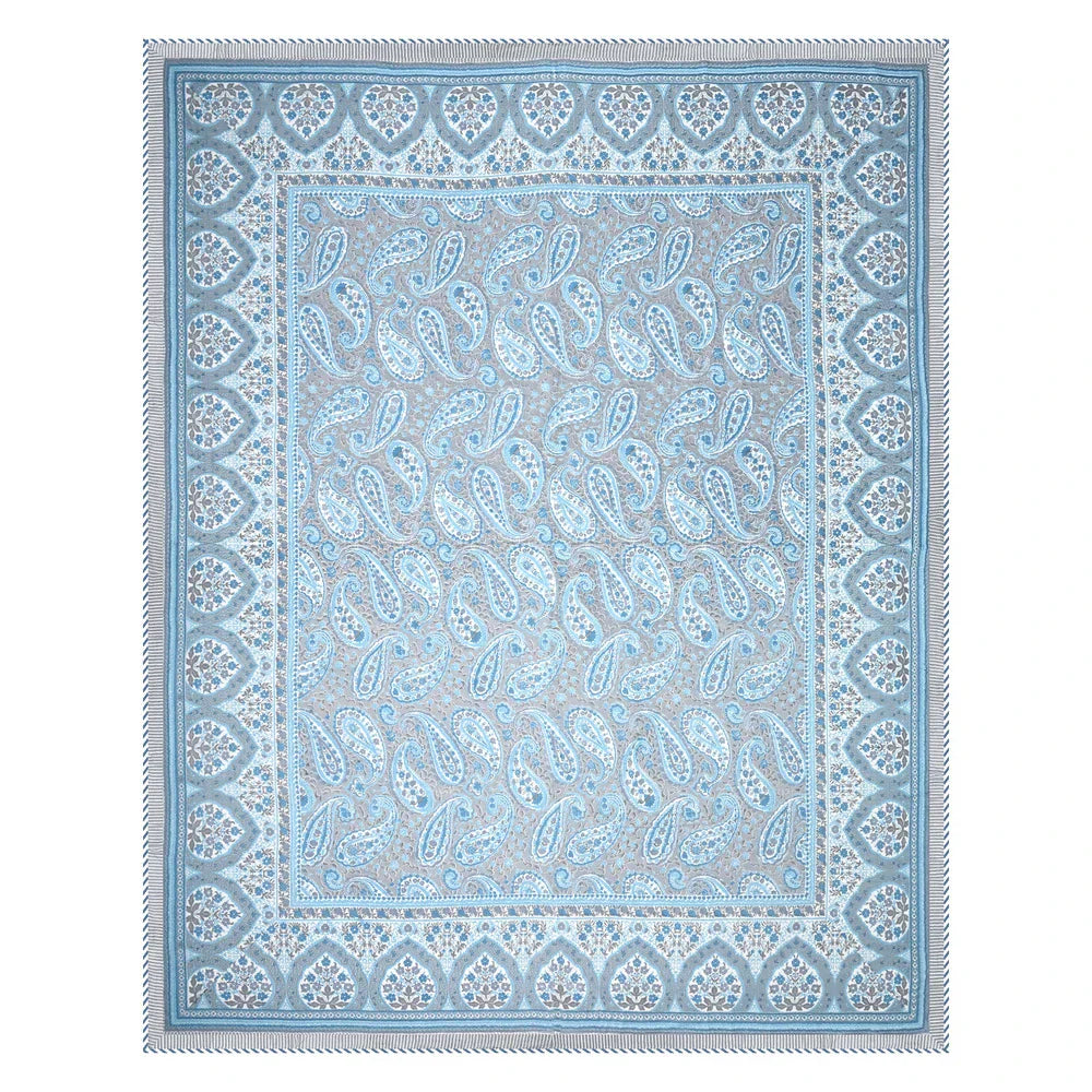 All Season Jaipuri AC Blanket | 100% Cotton | Block Print | Double Bed - Blue Sanganeri (90X108 inches)